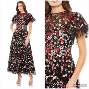 Mac Duggal $798 EMBELLISHED BUTTERFLY TEA LENGTH A LINE DRESS 20323